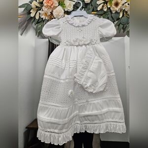 White Girl's Baptism Gown with Bonnet